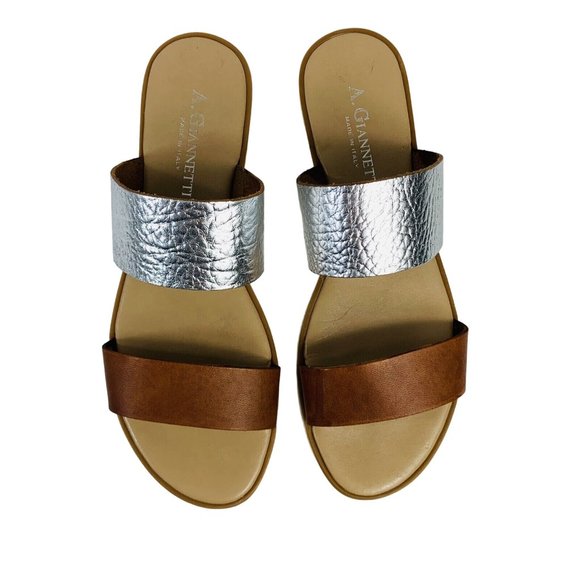 A Giannetti Bohemian Flat Slide Sandal Sz 8 Leather Double Strap Summer Italy - Picture 11 of 12